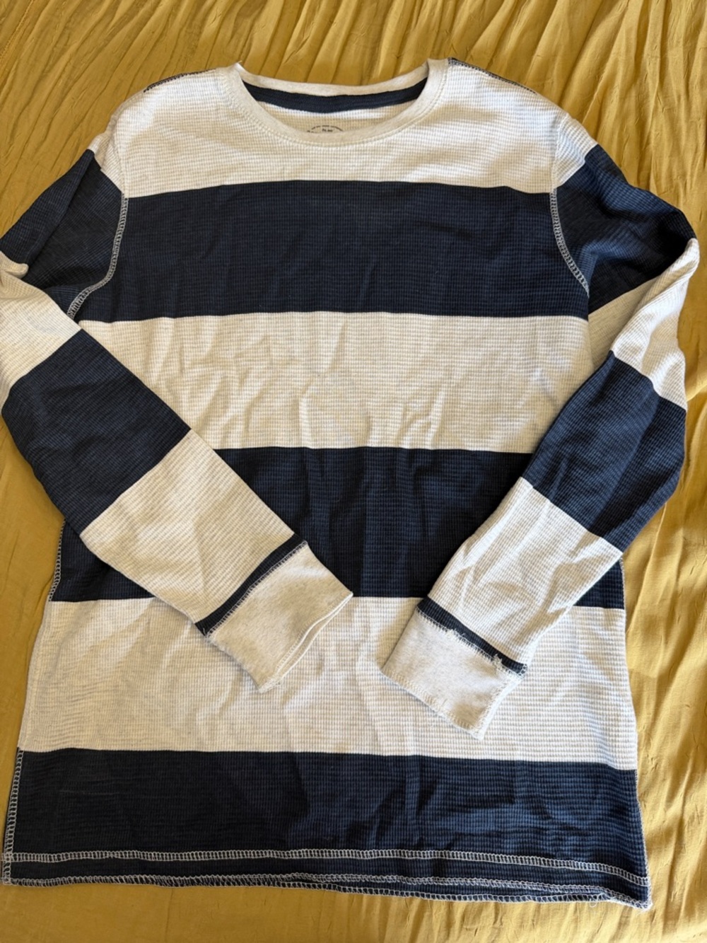 Men's Navy and White Striped Long-Sleeve Shirt